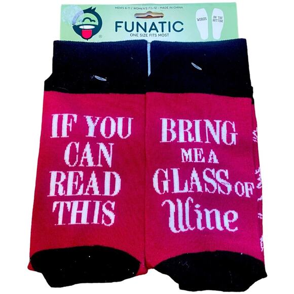 *NWT* FUNATIC wine colored socks "if you can read this bring me a glass of wine" - Picture 1 of 4